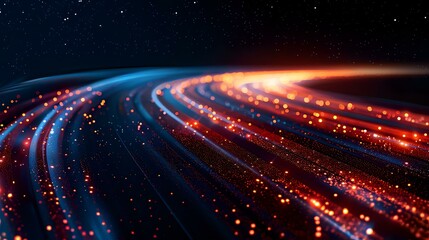 Stunning abstract digital art featuring dynamic trails of glowing particles against a dark background