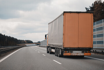 Logistics Shipping Cargo Truck On The Intercity Highway Motorway. Multimodal Intermodal Supply Chain Goods Delivery For Customers