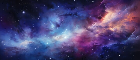 Distant galaxy with swirling stars, deep space shot, vibrant colors, vast and mysterious, rich blues and purples