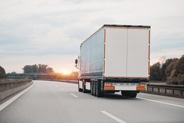 Logistics Shipping Cargo Truck On The Intercity Highway Motorway. Multimodal Intermodal Supply...