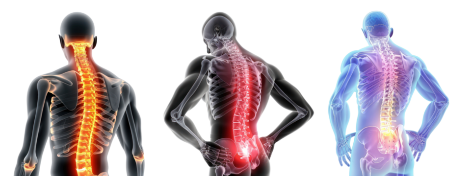 3D Chiropractic illustration of glow spine set