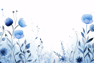 Watercolor vibrant bouquet of blue flowers on a clean white background
