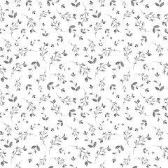 Seamless Hand-Drawn Botanical Pattern with Delicate Leaves and Branches in Monochrome