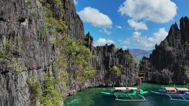 Coron, Palawan, Philippines, aerial view of beautiful lagoons and limestone cliffs.	