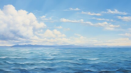 Obraz premium A serene view of a calm ocean with light waves and a blue sky with clouds