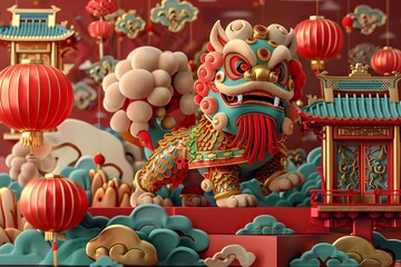 Fototapeta premium Lion Dance Celebrating the New Year
