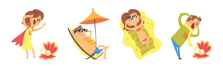 Lucky Man and Woman Character Win Fortune Vector Set