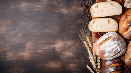 Bright Flat-Lay of Fresh Tasty Bread with Copyspace - Delicious Bakery Goods