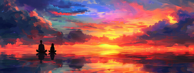 Fototapeta premium Tranquil Meditation with Colorful Sky