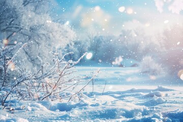 Serene Winter Wonderland Landscape with Snowfall and Frosty Trees