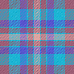 Christmas card textile pattern seamless, magenta tartan texture background. Gift card vector fabric check plaid in pink and cyan colors.