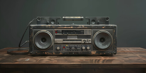 Detailed cinematic old radio cassette player 