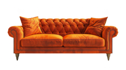 orange leather sofa cut out transparent isolated on white background PNG file