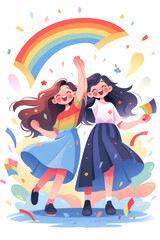 Fototapeta premium LGBT friend and couples with happiness and smile, Pride month , gay and lesbian relationship. Rainbow and balloon Pride element with white background. 
