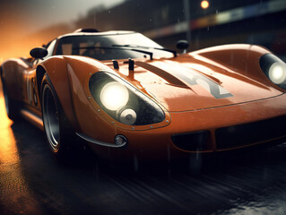 Obraz premium Futuristic orange sport car on the road.