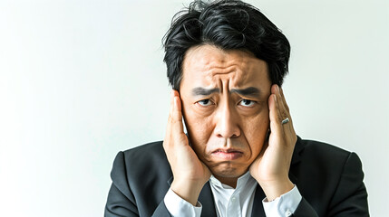 Chinese corporate man with a tense expression