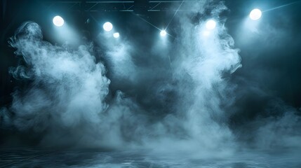 Empty stage with spotlights and smoke banner background with copy space