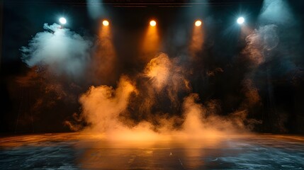 Obraz premium Empty stage with spotlights and smoke banner background with copy space