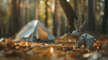 The origami of the bunny in the jungle UHD wallpaper