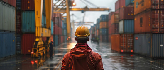 Obraz premium Manager overseeing container loading with automated systems