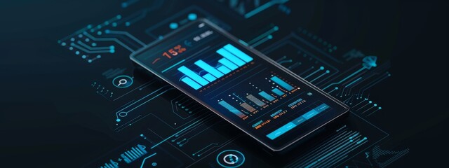Advanced digital marketing dashboard on smartphone showcasing real-time data analytics