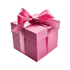 pink gift box with ribbon isolated on transparent background cutout, suitable for celebrations or holidays.