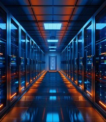 Obraz premium Futuristic server room with bright lights