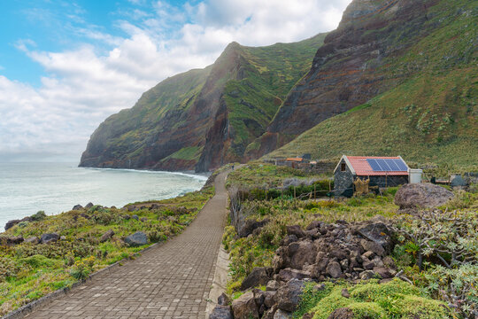 Picturesque ocean promenade at an abandoned village on the island of Madeira
