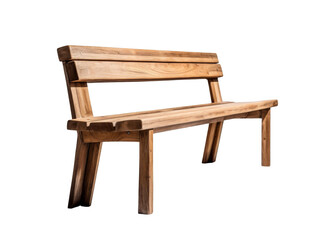 Minimalist Thin Wooden Park Bench in Outdoor Setting cut out transparent isolated on white background PNG file