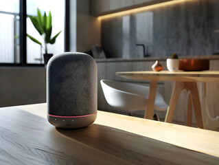 A sleek digital voice assistant speaker controlling smart home devices with ease and convenience.