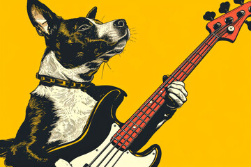 Artistic Dog Playing Electric Guitar