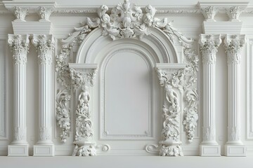 White wall with arch and columns