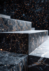 Empty Marble texture podium,empty podium for product presentation, Abstract background with dot ands connecting lines for cyber technology futuristic and network connection concept.
