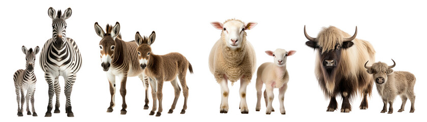 Fototapeta premium PNG Animal family mom and baby cut out element set