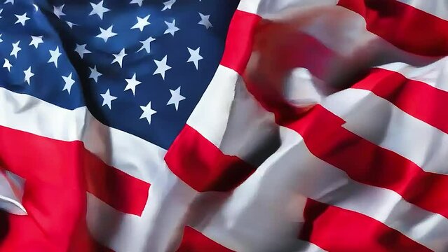 A close-up of the American flag .