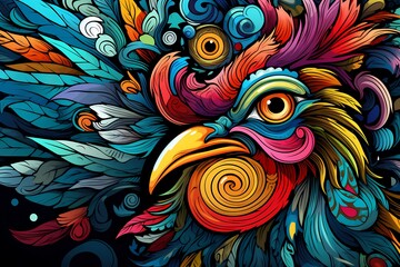 doodle background design, colorful chicken graffiti art