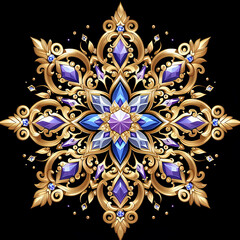 Golden Thai art blue  purple  gem item, gold  Thai diamond and crystal