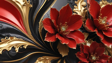 Volumetric red flowers on a black background.