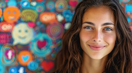 Against a backdrop of social media icons, the marketer's expression captures the essence of digital connectivity and engagement.