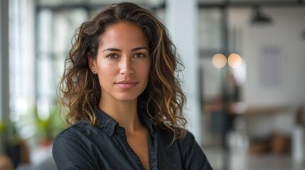 A professional marketer, poised and confident, gazes directly into the camera, exuding authority and expertise.
