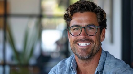 Obraz premium Evoking trust and reliability, the marketer's warm smile invites engagement and fosters client relationships.