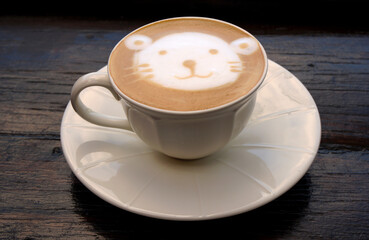 Top view Drink of Hot Latte coffee with bear face art at BAN MAE KAM PONG or MAE KAM PONG Village is little village in the valley hill mountain in Chiang mai Thailand - Stable footage 