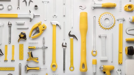 Fototapeta premium Various hand tools against a light background. Wrenches, pliers, and hammers. Concept of tools, repair, construction, DIY