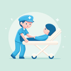 cartoon of a health worker helping a patient in a hospital bed