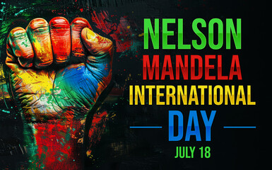 Nelson Mandela International Day freedom style background with painted fist and text on the side