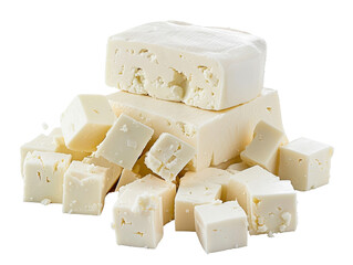 Close-up of a fresh block of paneer cheese, highlighting its smooth texture and rich, creamy color, ideal for Indian cuisine. cut out transparent isolated on white background PNG file