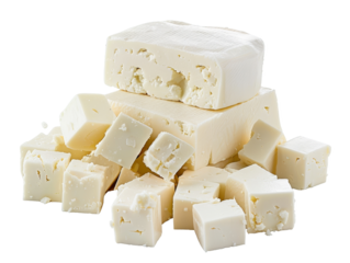 Close-up of a fresh block of paneer cheese, highlighting its smooth texture and rich, creamy color, ideal for Indian cuisine. cut out transparent isolated on white background PNG file
