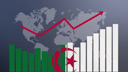 Algeria bar chart graph with ups and downs, increasing values, concept of economic recovery and business improving, businesses reopen, politics conflicts, war concept with flag - Powered by Adobe
