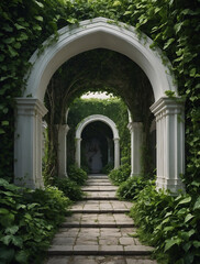 Stone Archway Covered in Green Vines. The Enchanting Archway at Longwood Gardens