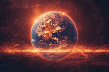 Obraz premium Stunning image of Earth with fiery glow, representing global warming or apocalyptic environment. Suitable for climate change concepts and visuals.